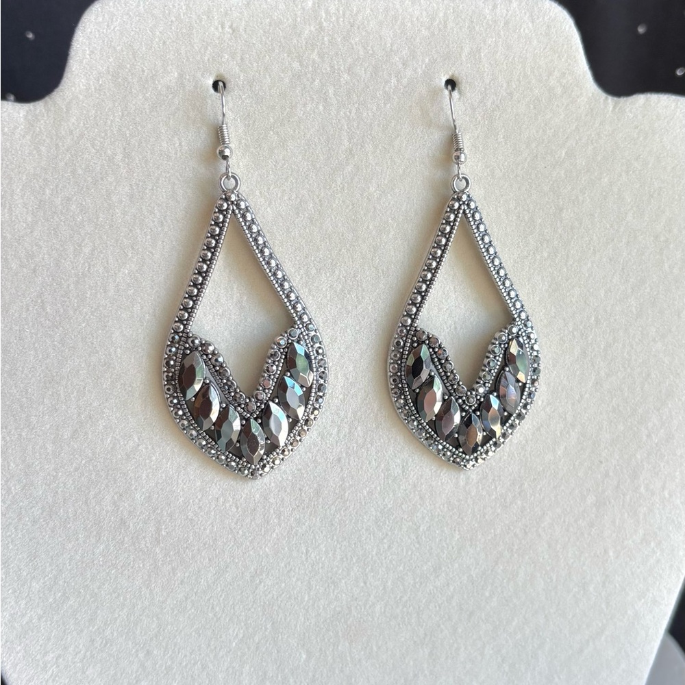 Silver Teardrop Crystal Dangle Earrings